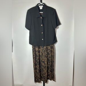Vintage Lady Dorby 14W 2pc Dress & Button Up Jacket, Brown Animal Print, Black